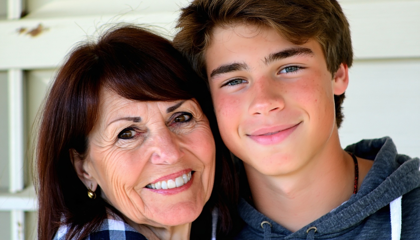 mom and teenage son happy together-1